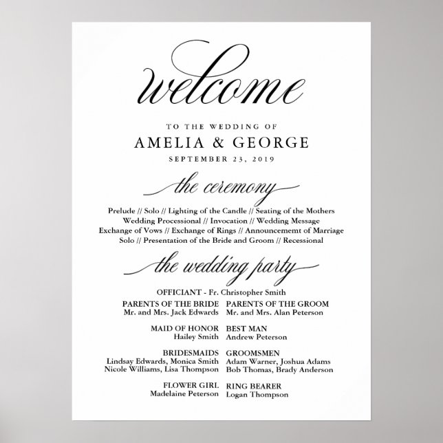Poster Panneau du programme de mariage d'accueil (Devant)