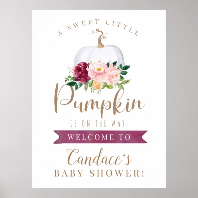 Poster Panneau d'un petit Baby shower Citrouille doux (Devant)