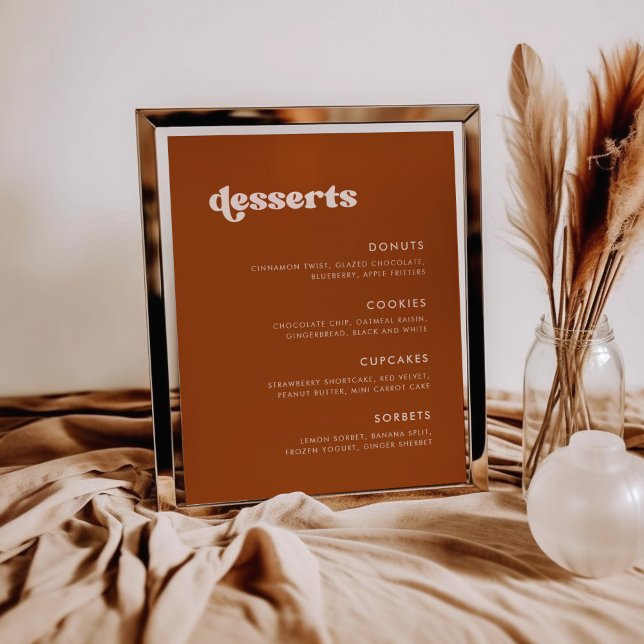 Poster Panneau élégant du bar-dessert Burnt Orange Mariag (Créateur téléchargé)