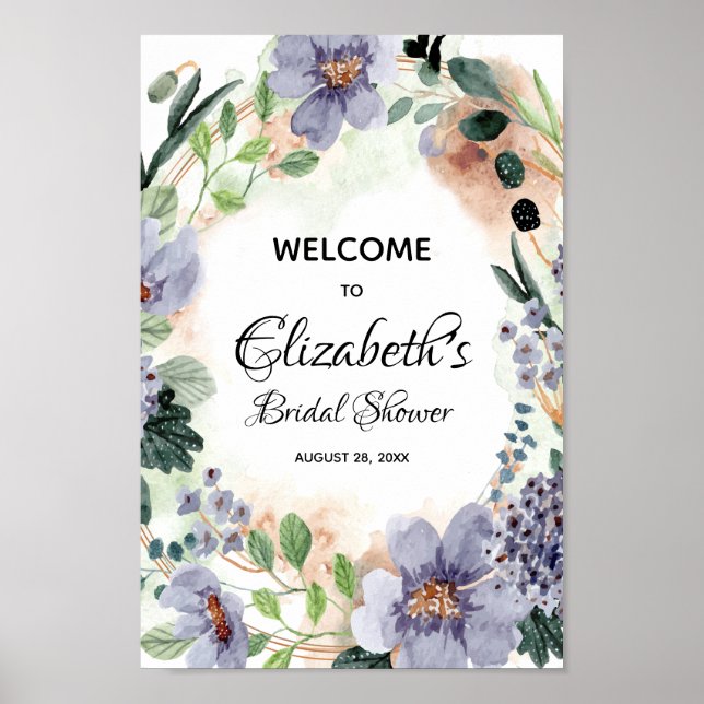 Poster Panneau Elégant Fête des mariées florale aquarelle (Devant)