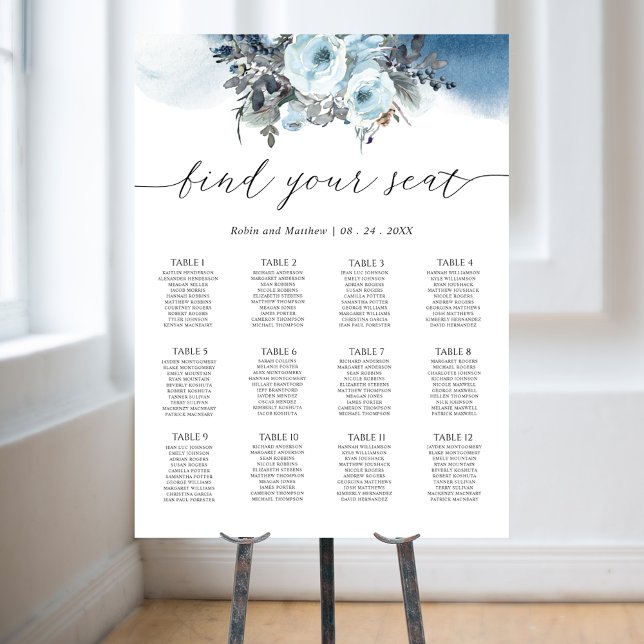 Poster Panneau élégant Mariage floral bleu (Créateur téléchargé)