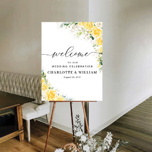 Poster Panneau en mousse élégant jaune à motif floral pou
