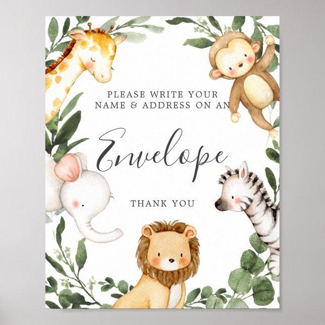 Poster Panneau Enveloppe du Baby shower Safari Animaux (Devant)