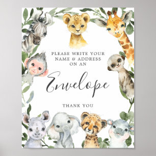 Poster Panneau Enveloppe du Baby shower Safari Animaux