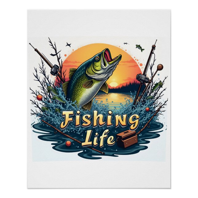 Poster Panneau et insigne de vie de pêche (Devant)