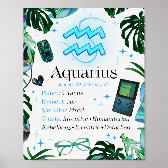 Poster Panneau étoile Aquarius Zodiac Y2K Blanc 4:5 Poste (Devant)