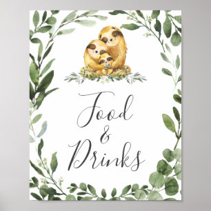 Poster Panneau Famille Sloth Baby shower Alimentation et 