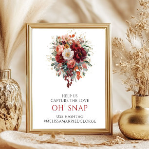 Poster Panneau Fantaisiste Automne Rouge Floral Oh Snap