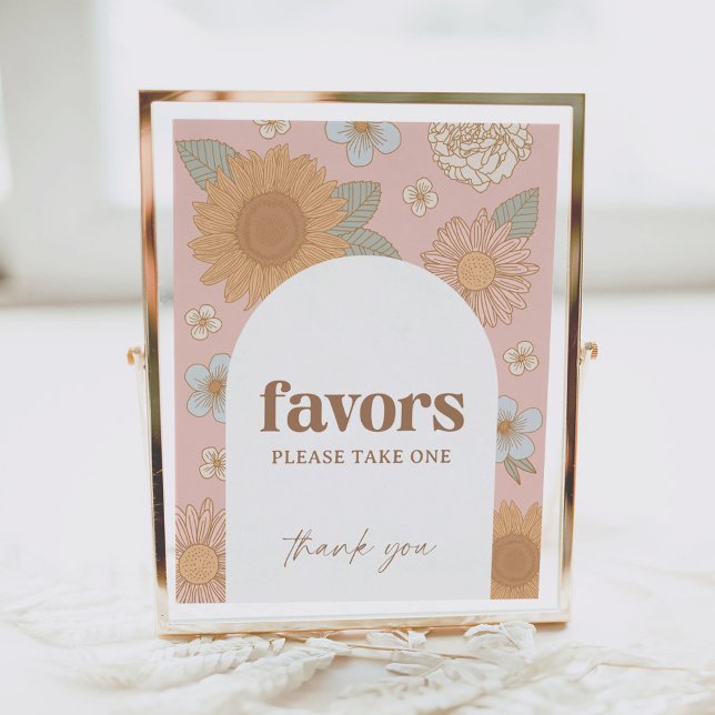 Poster Panneau Faveurs du Baby shower Fleur sauvage rétro (Créateur téléchargé)