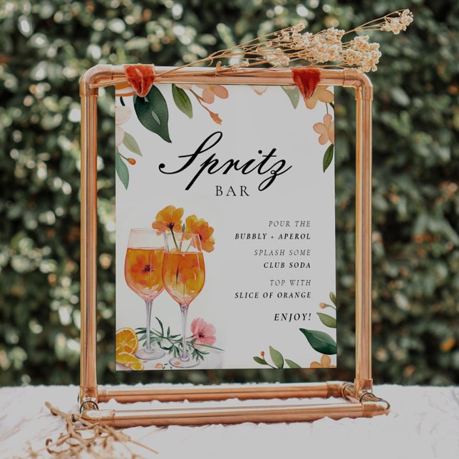 Poster Panneau Fête des mariées florale Aperol Spritz Bar (Créateur téléchargé)