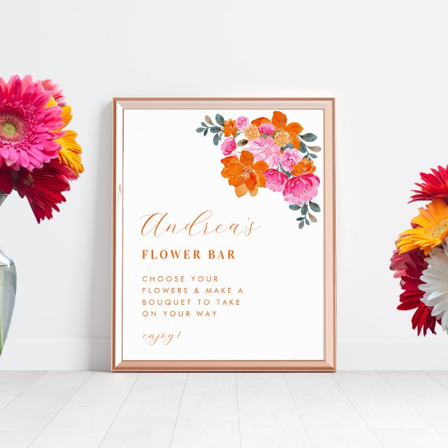 Poster Panneau Fête des mariées florale rose et orange (Créateur téléchargé)