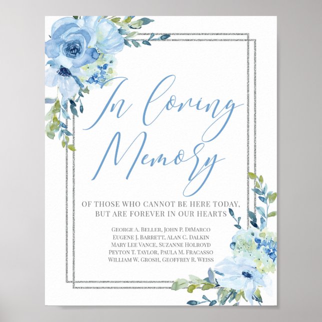 Poster Panneau fleuriste argent bleu poussiéreux en souve (Devant)