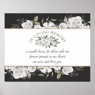 Poster Panneau Fleurs Blanches Vintage Cherish En Mémoire