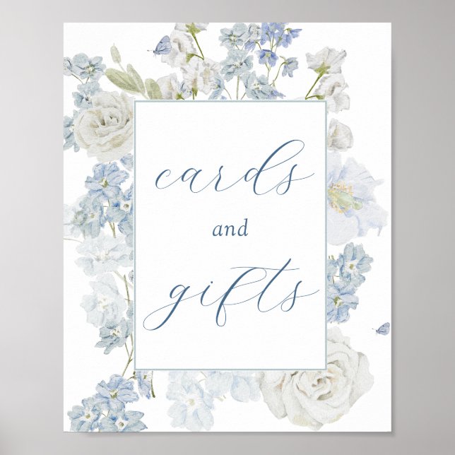 Poster Panneau Fleurs bleues douces Cartes et Cadeaux (Devant)