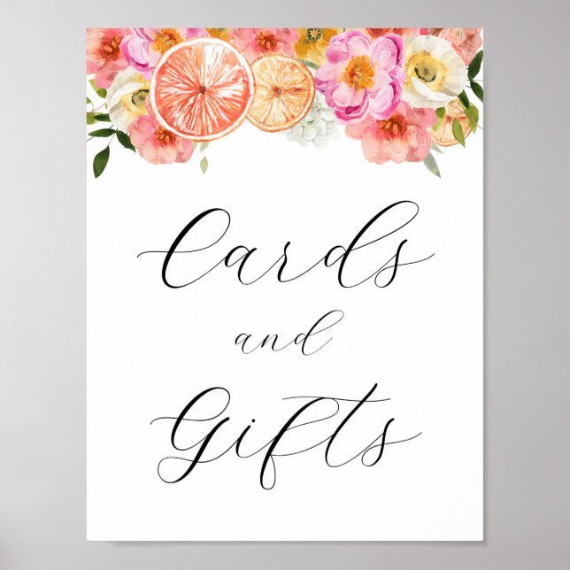 Poster Panneau Fleurs d'agrumes roses Cartes et cadeaux (Devant)