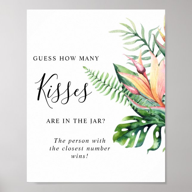 Poster Panneau Fleurs Tropicales Combien de Bisous (Devant)
