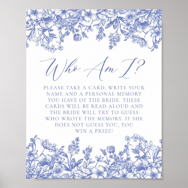 Poster Panneau Floral Bleu Qui Suis-Je Fête des mariées (Devant)
