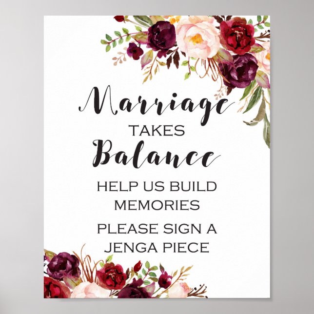 Poster Panneau floral Boho Bourgogne - Le mariage nécessi (Devant)