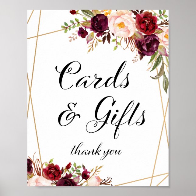 Poster Panneau floral boho de 8x10" Bourgogne (Devant)