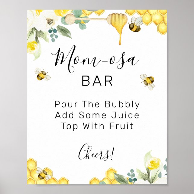 Poster Panneau Floral Bumble Bee Baby shower Mom-osa Bar (Devant)