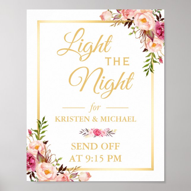 Poster Panneau Floral Gold Frame Light the Night Mariage (Devant)