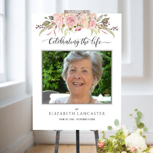 Poster Panneau floral rose pâle de bienvenue pour funérai