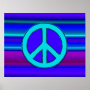 Poster Panneau Fractal et Paix Bleu