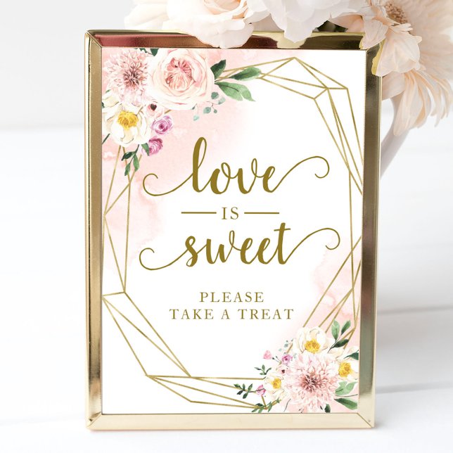 Poster Panneau géométrique floral rose pâle Love Is Sweet (Créateur téléchargé)