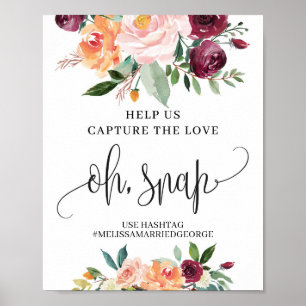 Poster Panneau instantané floral automnal blush burgundy