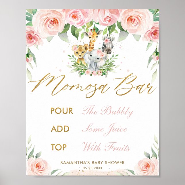 Poster Panneau Jungle Animaux Safari rose Floral Momosa B (Devant)