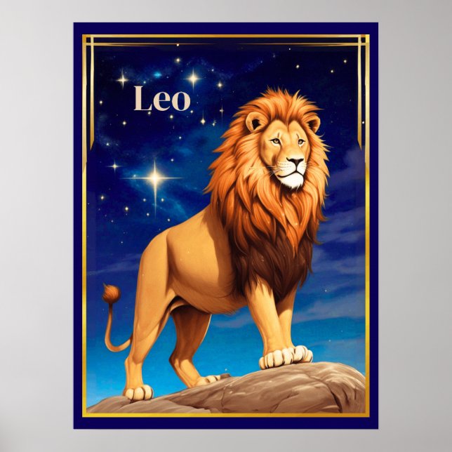 Poster Panneau Leo Zodiac sous ciel étoilé (Devant)