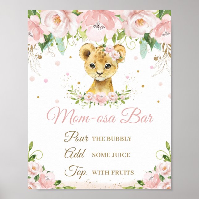 Poster Panneau Lion Blush rose Baby shower Floral Momosa  (Devant)