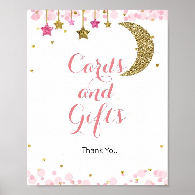 Poster Panneau Lune d'or étoile rose Cartes et cadeaux (Devant)