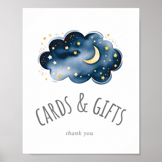 Poster Panneau Lune et étoiles Cartes Baby showers et cad (Devant)