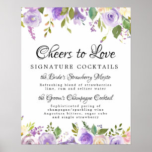 Poster Panneau Mariage à la signature florale pourpre Coc