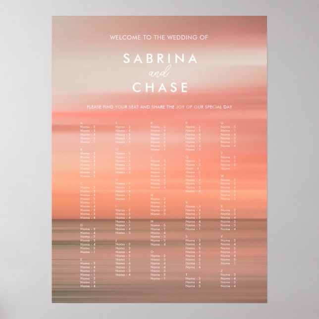 Poster Panneau Mariage alphabétique Elegant Blush Waterco (Devant)