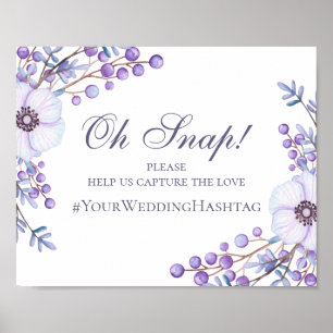 Poster Panneau mariage aux fleurs violettes. Hashtag Inst