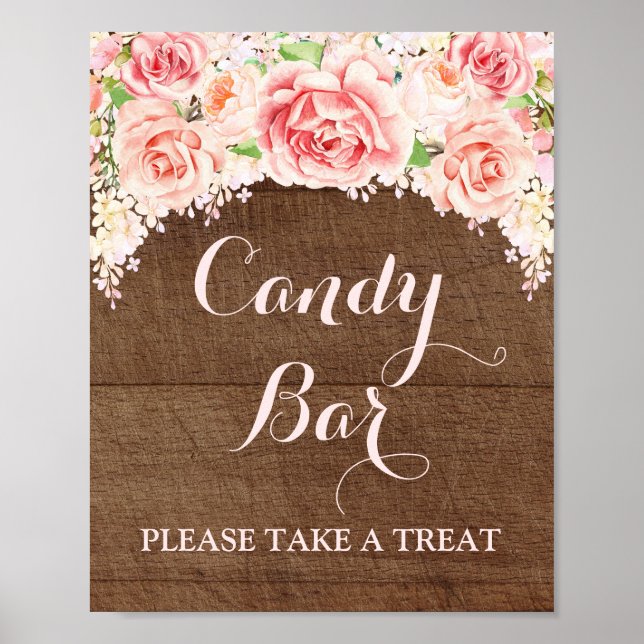 Poster Panneau Mariage Barre de bonbons Pink Aquarelle Bo (Devant)