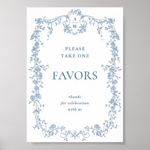 Poster Panneau Mariage bleu Dusty Flower victorien Faveur