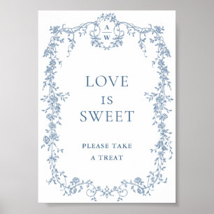 Poster Panneau Mariage bleu Dusty Love is Sweet