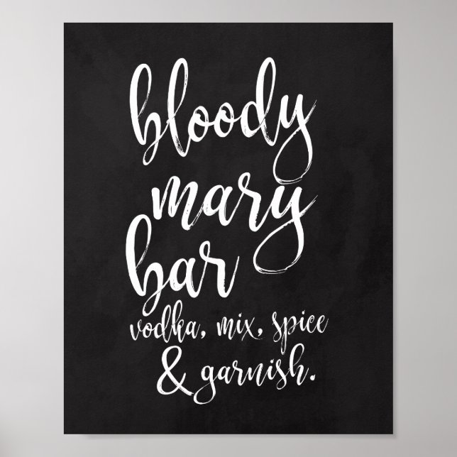 Poster Panneau Mariage Bloody Mary Bar Chalkboard 8x10 (Devant)
