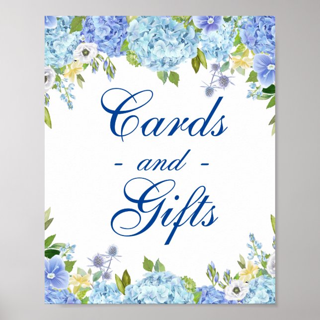 Poster Panneau Mariage Blue Hydrangea Cartes et Cadeaux (Devant)