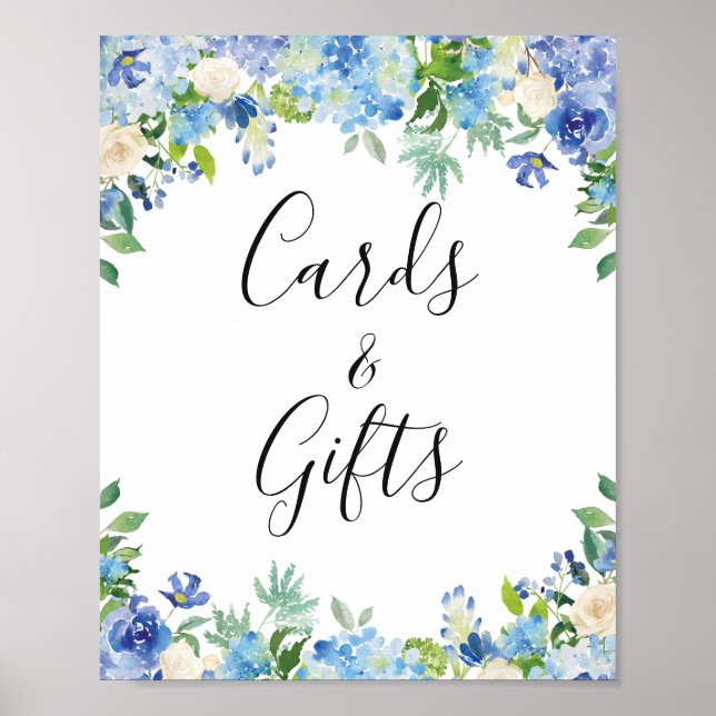 Poster Panneau Mariage Blue Hydrangea Cartes et Cadeaux (Devant)