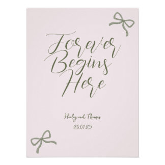 Poster Panneau Mariage Bow vert et rose