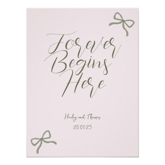 Poster Panneau Mariage Bow vert et rose (Devant)