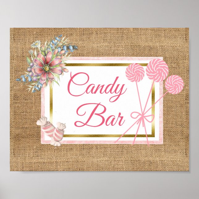 Poster Panneau Mariage Burlap Rose Floral Candy Ar (Devant)