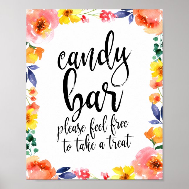 Poster Panneau Mariage Candy Bar Floral Script 8x10 (Devant)