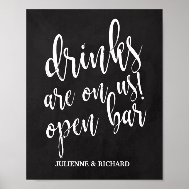 Poster Panneau Mariage Chalboard Open Bar 8x10 (Devant)