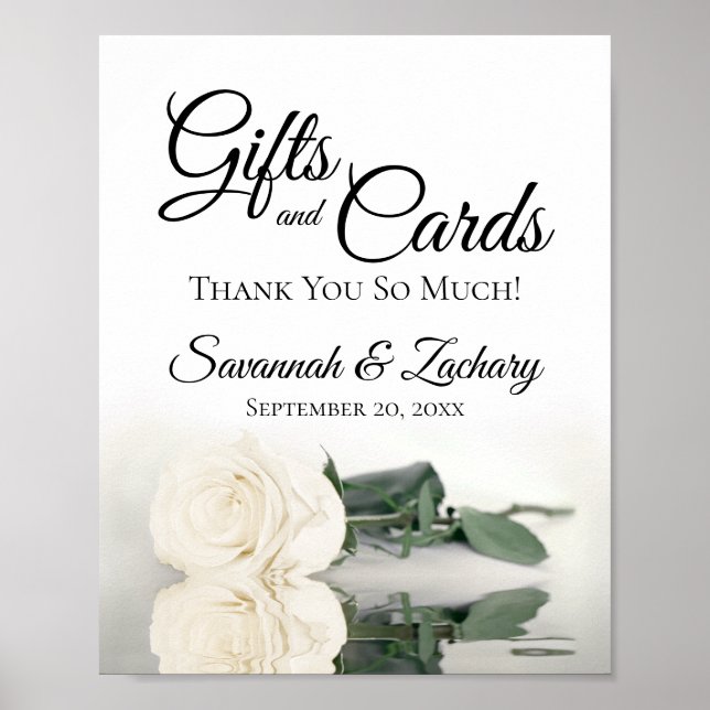 Poster Panneau Mariage Chic blanc ivoire cadeaux et carte (Devant)