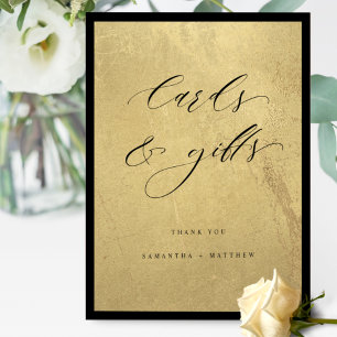 Poster Panneau Mariage Chic, Noir et Or, Cartes et Cadeau